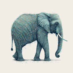 pointillism style illustration of an elephant isolated in a white background Generative Ai