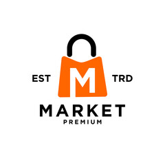 Market shop bag initial M logo icon design template modern