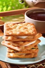 Scallion cookie nougats with tea on the  tray