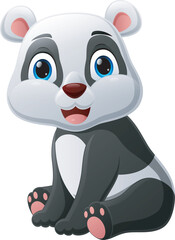 Cute baby panda cartoon on white background