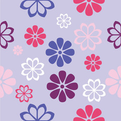 Colorful flowers on lilac background. Pattern for design