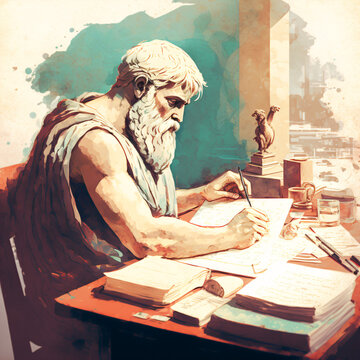 watercolor illustration of philosopher Plutarch writing in a piece of paper Generative Ai