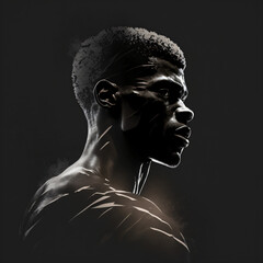 profile portrait silhouette of an athlete isolated on a black background Generative Ai