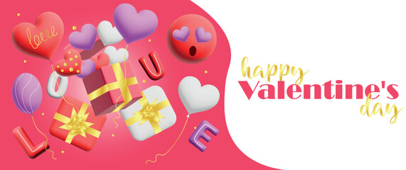 Beautiful greeting card for Valentine's Day with gifts and hearts
