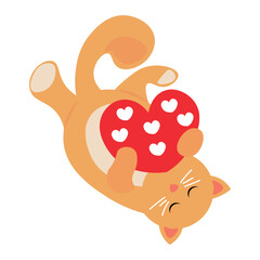 Cute cat with red heart on white background. Valentine's Day celebration