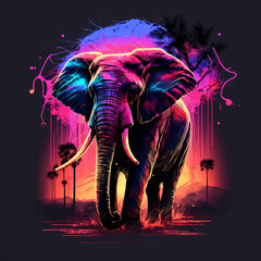 elephant neon style art design isolated on a black background Generative Ai