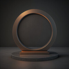 black marble product display stand template on a black background Generative Ai