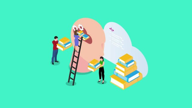 Students learning programming languages from books 3d animation