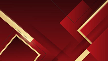Red and gold luxury background. Red gold abstract background for design. Geometric shapes. Triangles, squares, stripes, lines. Color gradient.