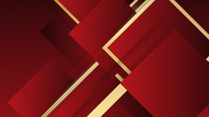 Red and gold luxury background. Red gold abstract background for design. Geometric shapes. Triangles, squares, stripes, lines. Color gradient.