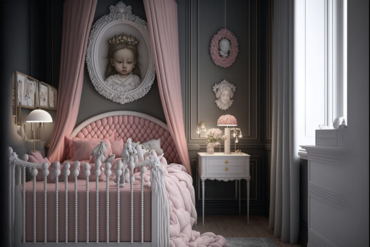 Beautiful newborn baby girl babyroom (AI Generated)