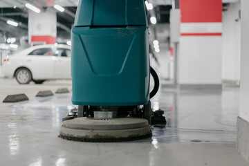 cleaning floor with machine