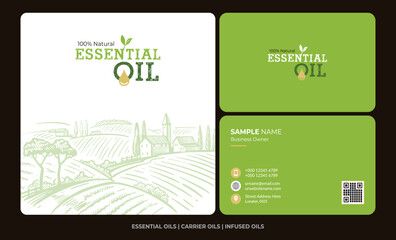Essential oil logo design with business card design premium vector oil drop logo beauty product logo organic oil Herbs brand identity skin care logo design Essential oils brand identity illustration