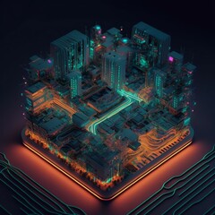 Circuit board city, high tech, futuristic, advanced, sophisticated, complex, detailed, intricate, high resolution