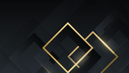 Vector illustration banner template design. Gold rectangle decoration wallpaper vector on black abstract background.