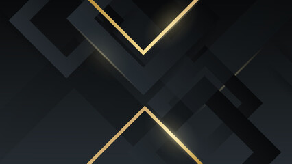 Vector illustration banner template design. Gold rectangle decoration wallpaper vector on black abstract background.