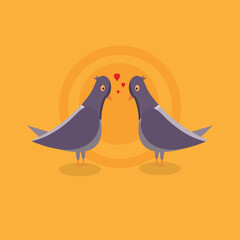 Two cartoon male and female pigeons in modern geometric flat design style. Isolated vector icon illustration.