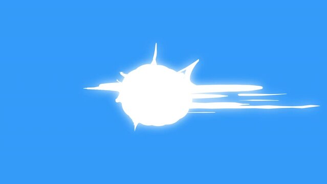 Energy flash on a blue screen. Animation with the concept of shooting from weapons. The effect of dynamic confrontation and energy. FX with a flying pulsating current of 4k with an alpha channel.