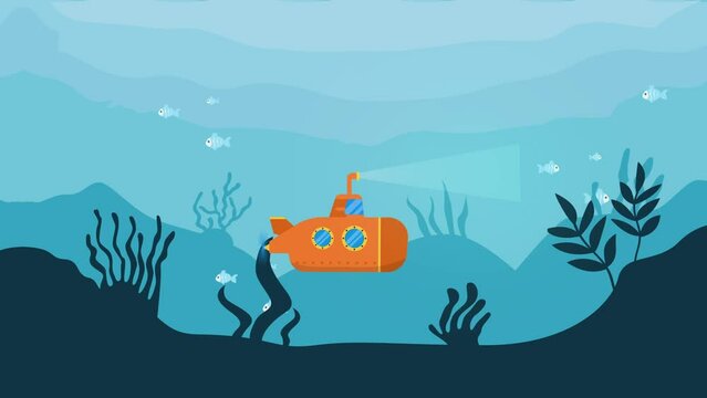 Underwater sea landscape with submarine animation