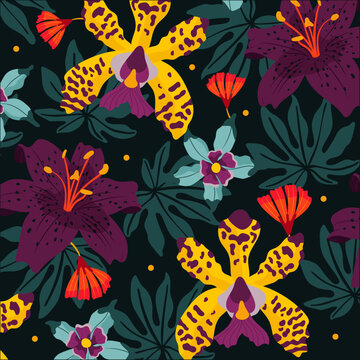 Orchids seamless floral pattern
