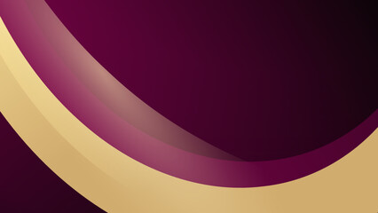 Abstract 3d gold curved ribbon on purple background with lighting effect and sparkle with copy space for text.