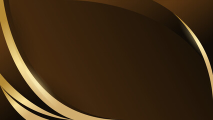 Modern luxury banner web template design golden wave shapes and gold lines with light effect on brown background.