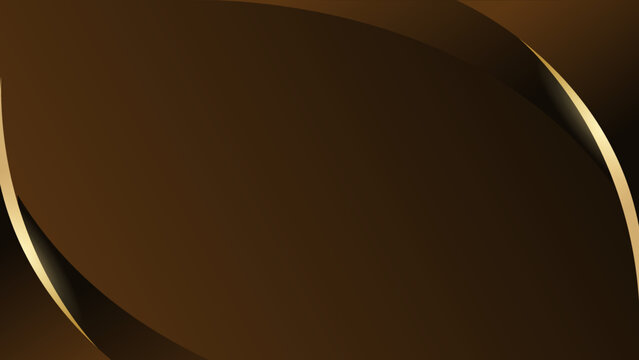 Modern luxury banner web template design golden wave shapes and gold lines with light effect on brown background.