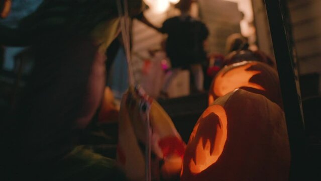Kids trick or treating on halloween