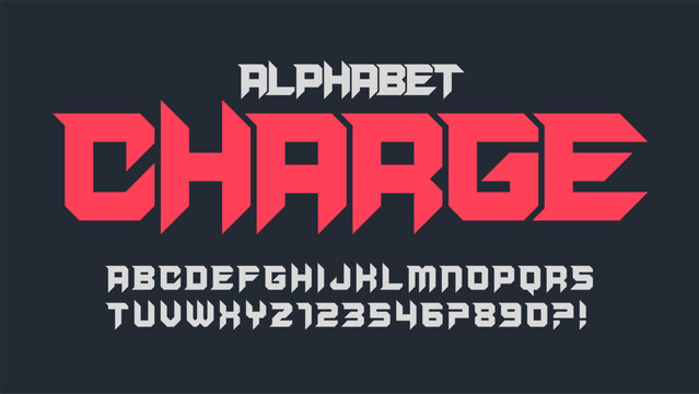 Racing display font design, dynamic alphabet, letters and numbers.