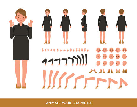 Working woman wear black dress color character vector design. Create your own pose.