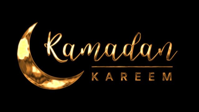 Ramadan Kareem greeting card with half moon in gold color on black background.