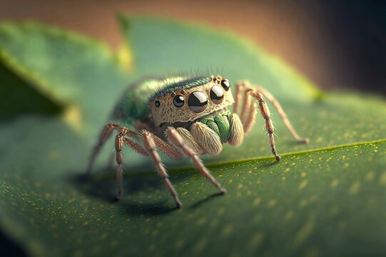 Close up Jumping spider in the wild, generated image using Ai technology.