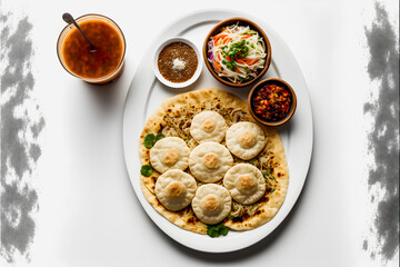 Pupusas on white background food photography. High-quality images capture the traditional flavors and textures of this beloved street food in a modern and sophisticated way. Ideal for cookbooks