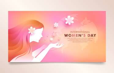 Obraz na płótnie Canvas Monochromatic International women's day design with beautiful long hair women and flower illustration