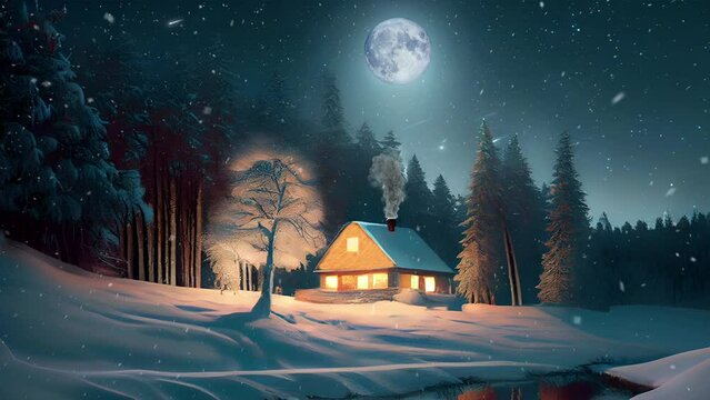 beautiful moon night snow house