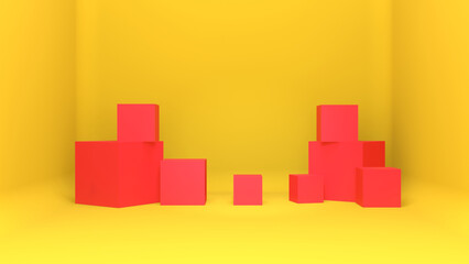 Yellow Background With Pink Cubes In 3D Illustration