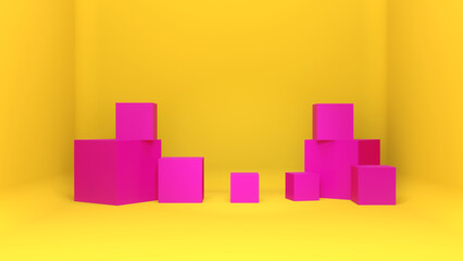 Yellow Background With Purple Cubes In 3D Illustration