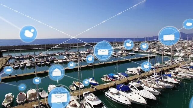 Animation of network of connections with icons over port