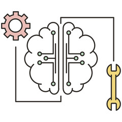 Artificial intelligence development icon vector brain and tools design