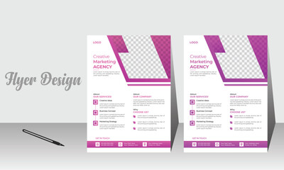 Modern corporate business flyer template design set with pink gradient color. Minimalist flyer design