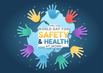World Day Of Safety and Health at Work on April 28 Illustration with Mechanic Tool in Flat Cartoon Hand Drawn for Web Banner or Landing Page Template