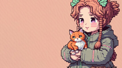 Cute background with copy space pixel art style generative ai.