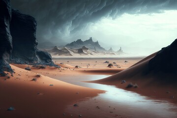 Fototapeta na wymiar The desert on a rainy day, AI Generative