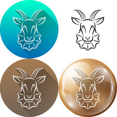 Set of Sea-Goat Capricorn Zodiac Sign Material Flat Round Icon, Silhouette, Diagonal Shadow and Air Element Circle Bubble Minimalistic Isolated on White Background for Horoscope, Astrology and
