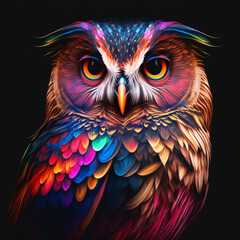 Beautiful Colorful Owl Illustration. Realism. Portrait. Generative Ai