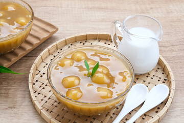 Bubur candil or kolak biji salak, Indonesian traditional food made from sticky rice flour, brown...