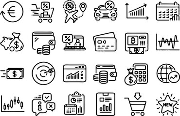 collection of business icons with line drawing style