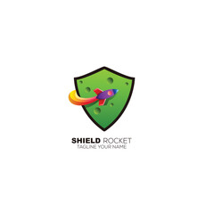 shield logo with rocket design template illustration icon