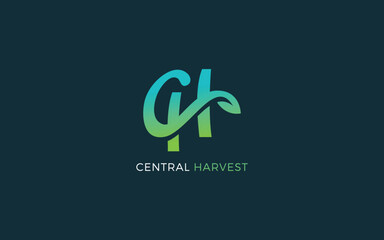 Letter C and H logo formed leaf symbol in gradient greenly color