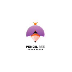 pencil with bee logo vector design color